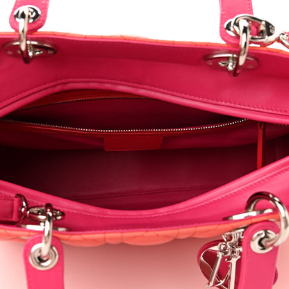 Christian Dior Lambskin Cannage Large Bi-Color Lady Dior Orange Fuchsia 5 of 13