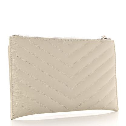 Saint Laurent Grain De Poudre Matelasse Chevron Monogram Bill Pouch Blanc Vintage 3 of 9