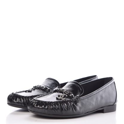 Chanel Crackled Patent Calfskin CC Mocassin Loafers 40 Black 3 of 9