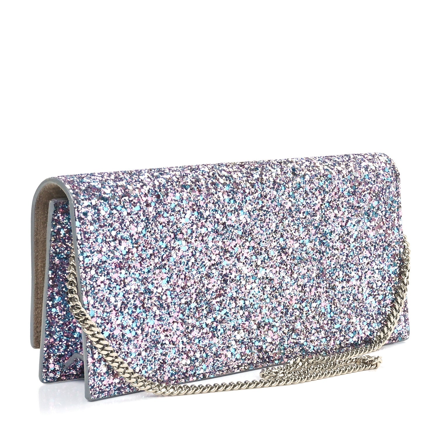 Jimmy Choo Glitter Clutch With Chain Bubblegum Mix 2 of 10