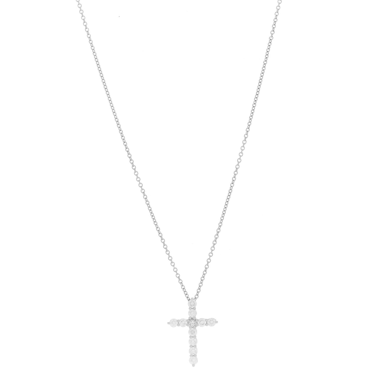 Tiffany Platinum Diamond Small Cross Pendant Necklace 1 of 6