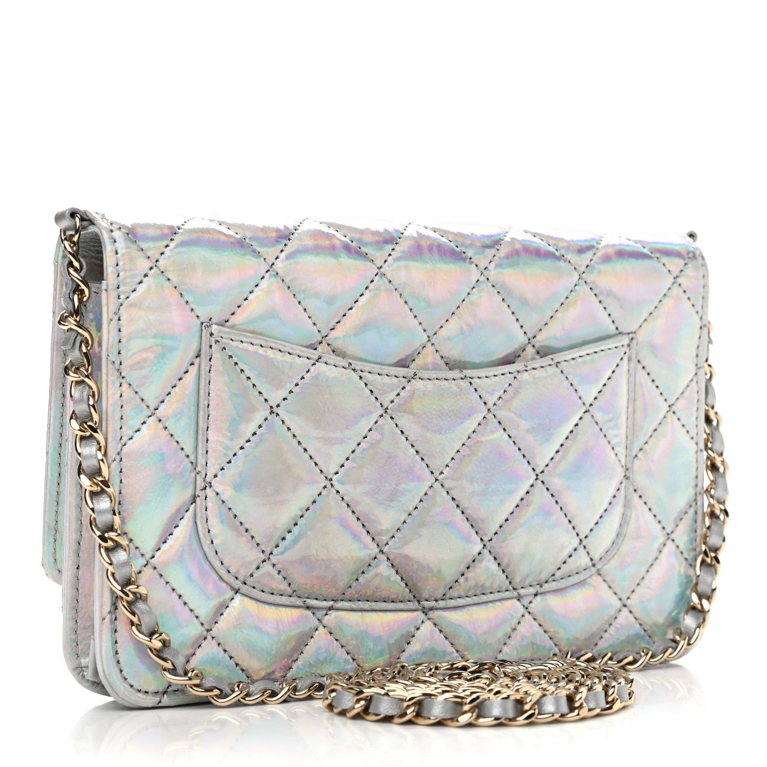 Chanel Iridescent Goatskin Quilted Wallet On Chain WOC Silver 3 of 12