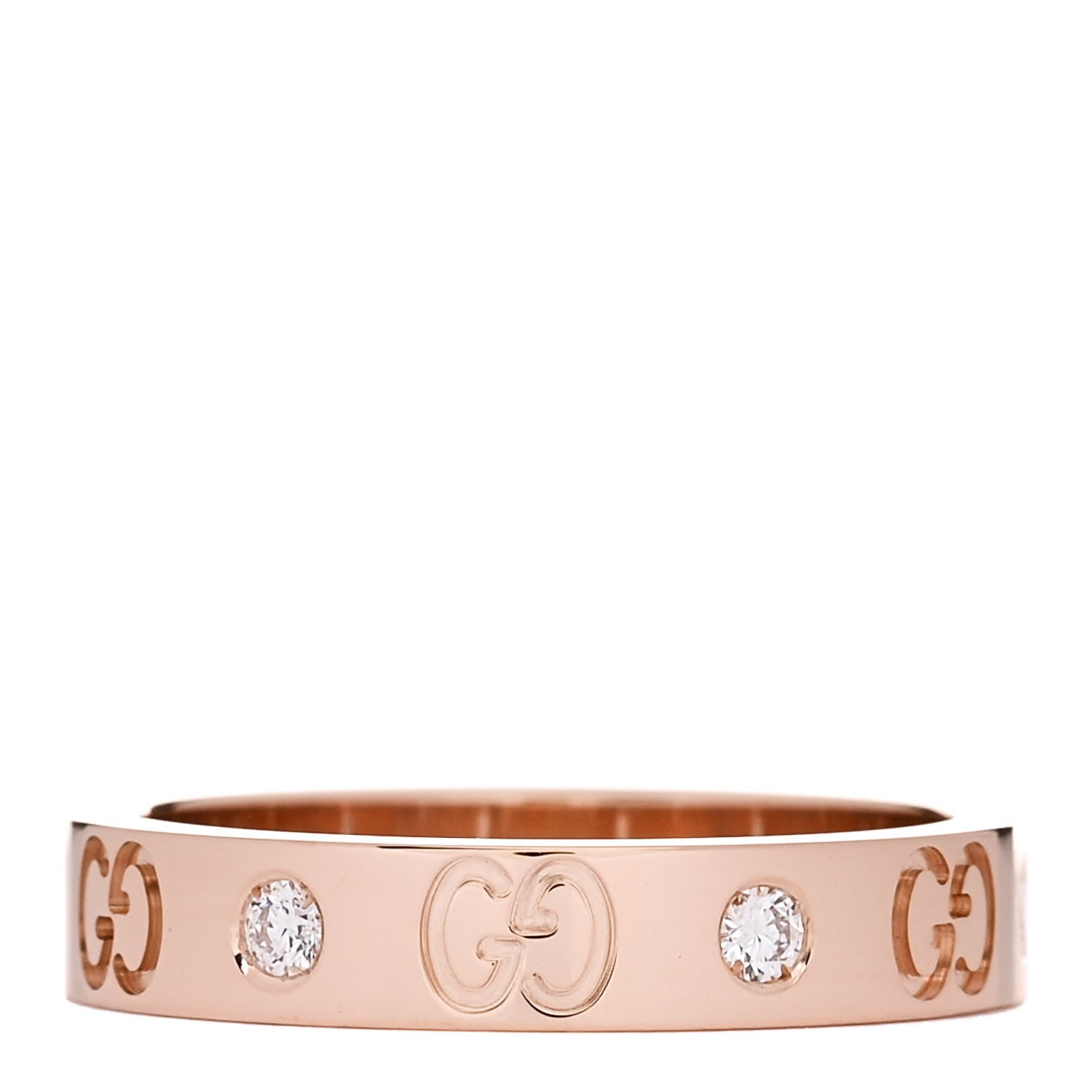 Gucci 18K Rose Gold Diamond Icon Thin Band Ring 56 7.5 3 of 5