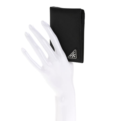 Prada Saffiano Triangle Card Holder Black 2 of 10