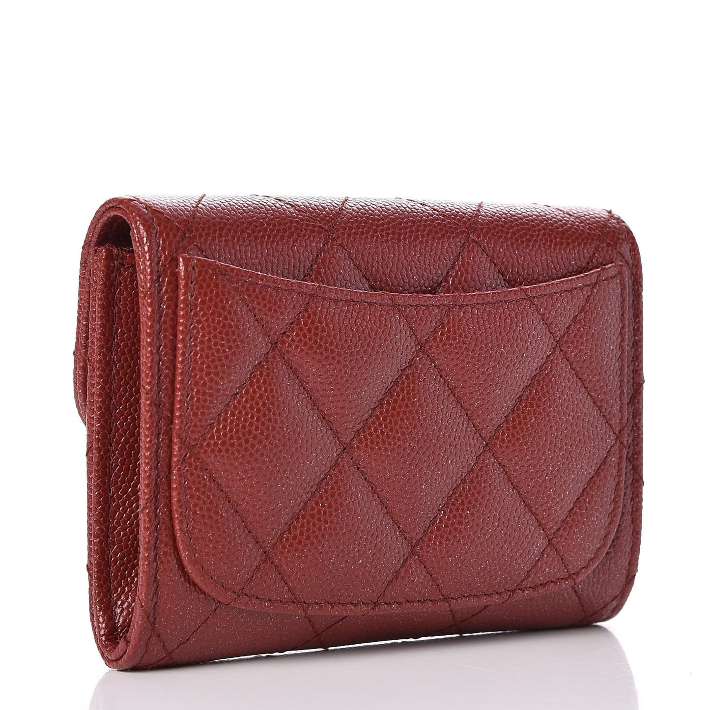 Metallic Caviar Quilted Coin Purse Dark Red