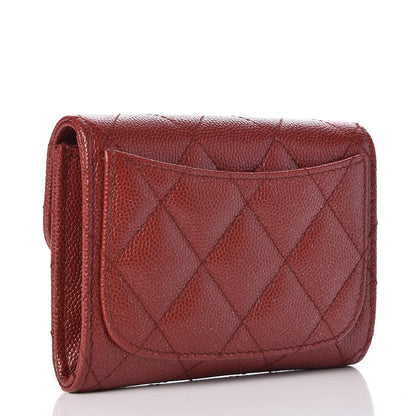 Chanel Metallic Caviar Quilted Coin Purse Dark Red 3 of 9