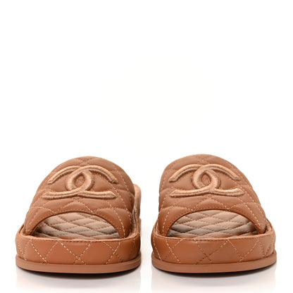 Chanel Lambskin Quilted CC Mules Sandals 35 Brown 2 of 9