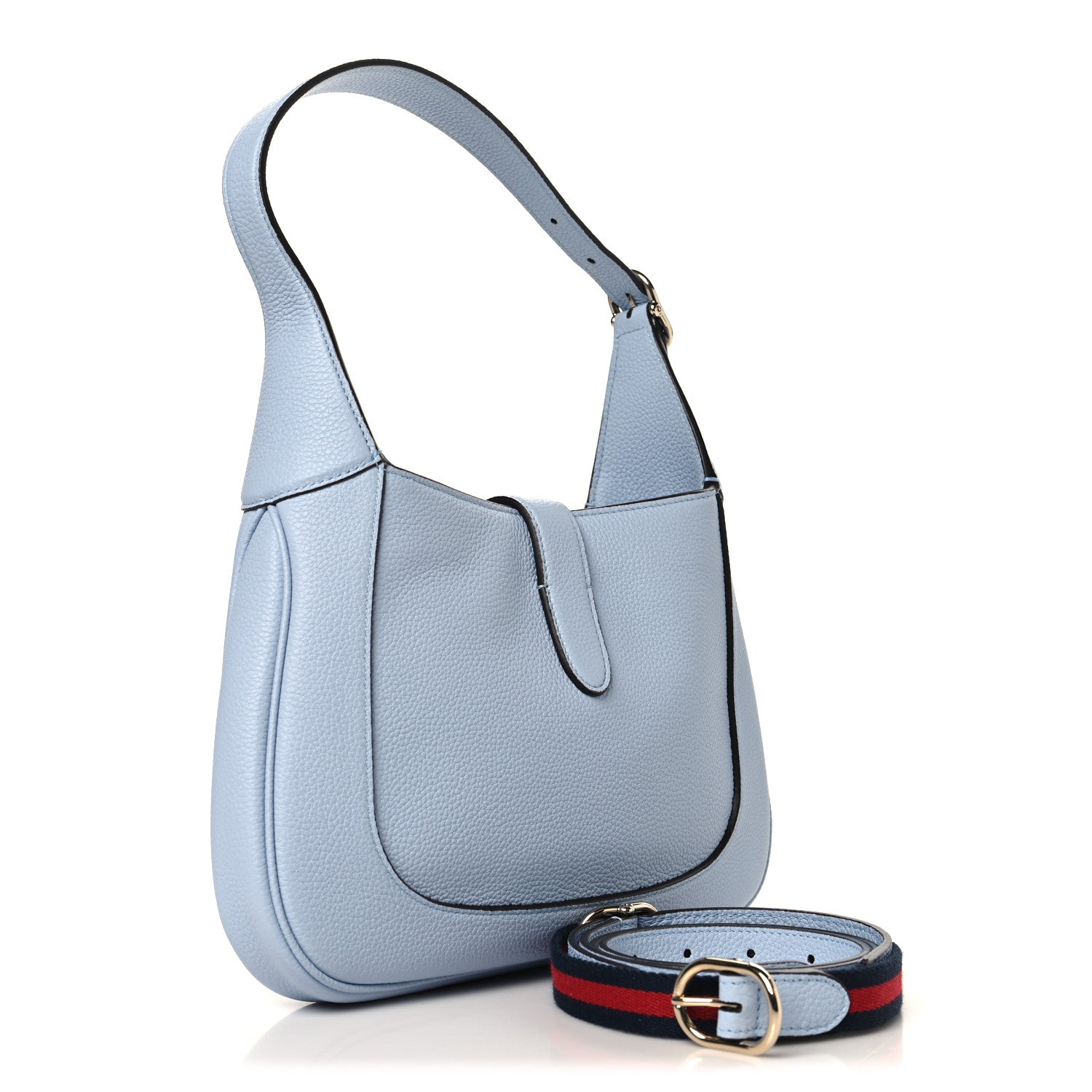 Gucci Grained Calfskin Web Medium Jackie 1961 Hobo Light Blue 3 of 9