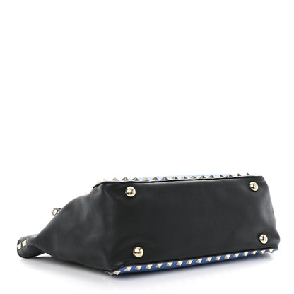 Valentino Garavani Vitello Small Rockstud Tote Blue Black 4 of 13
