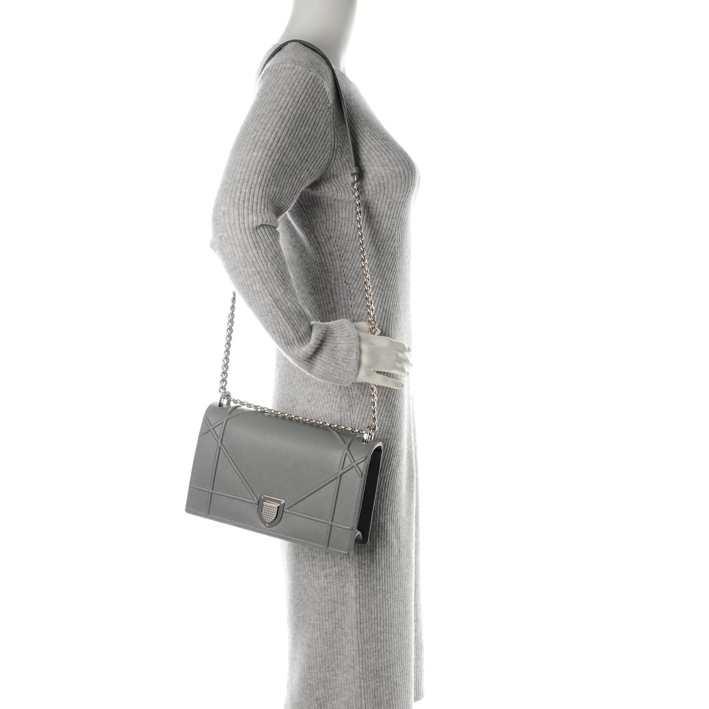 Grained Calfskin Medium Diorama Flap Bag Grey