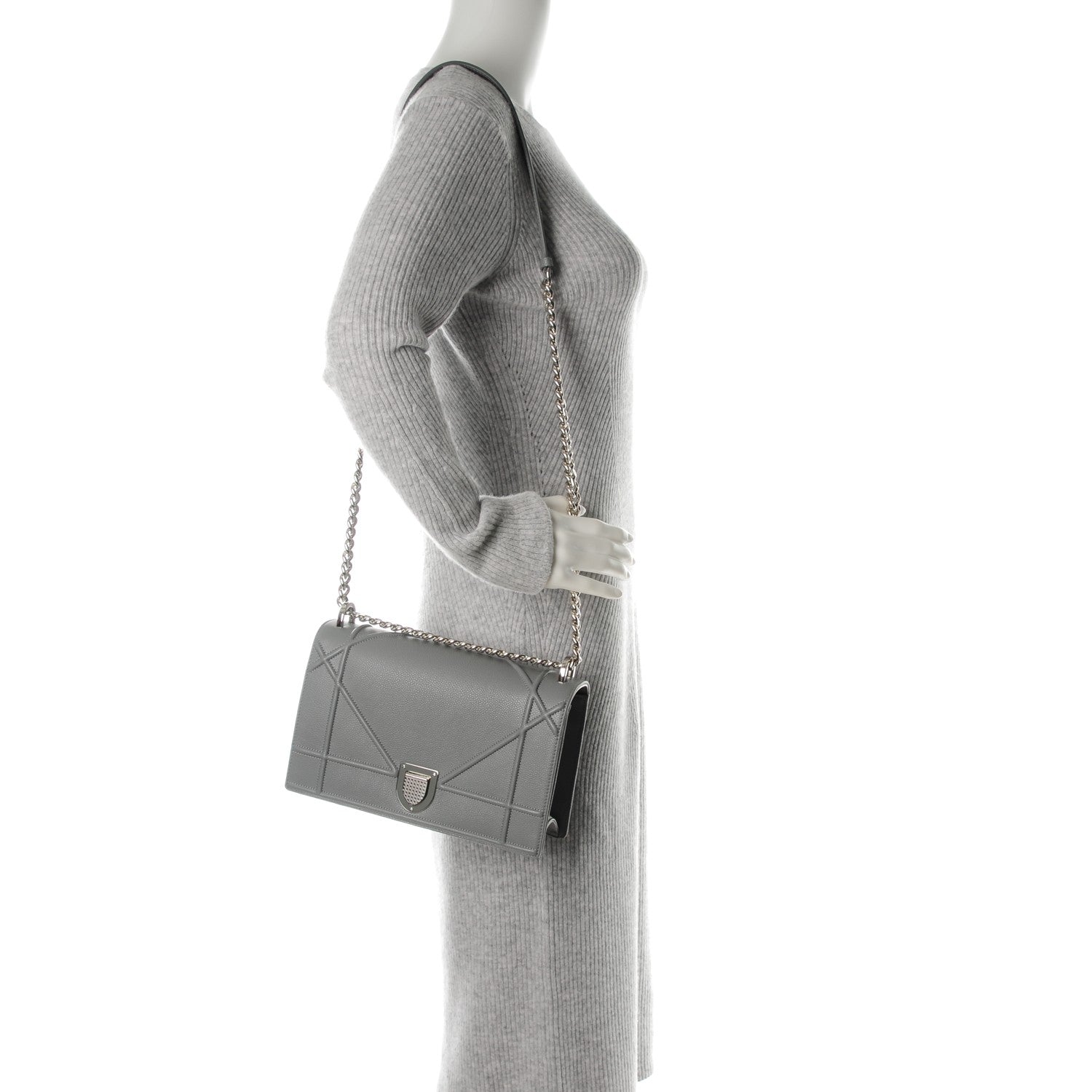 Christian Dior Grained Calfskin Medium Diorama Flap Bag Grey 2 of 8