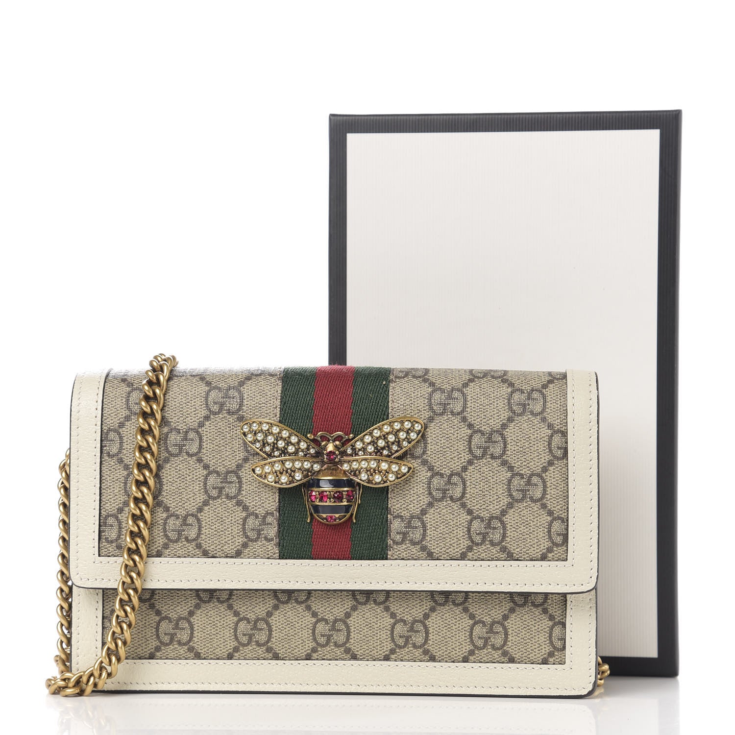 Gucci GG Supreme Monogram Web Queen Margaret Chain Wallet White 10 of 10