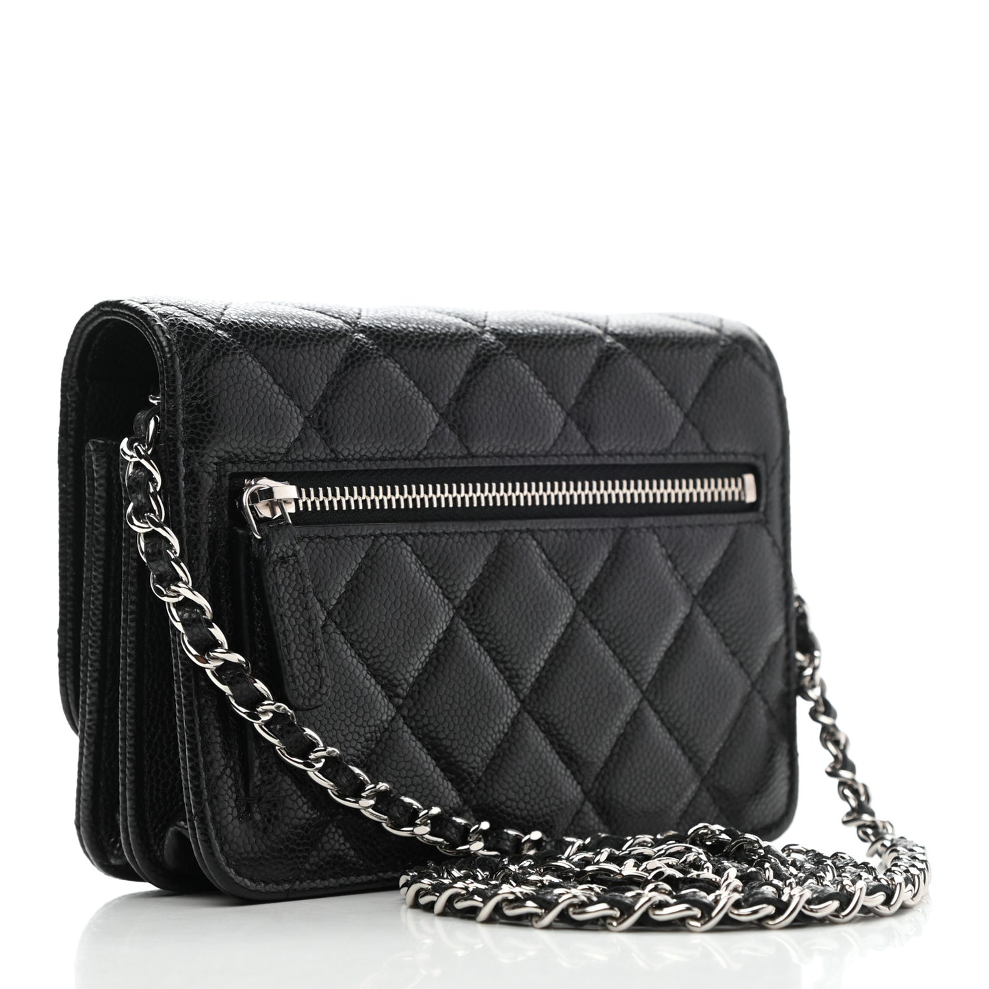 Caviar Quilted Mini Wallet On Chain WOC Black