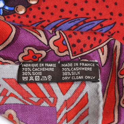 Hermes Cashmere Silk Zenobie Reine De Palmyre 140 Aubergine Bleu Dur Rouge 3 of 6
