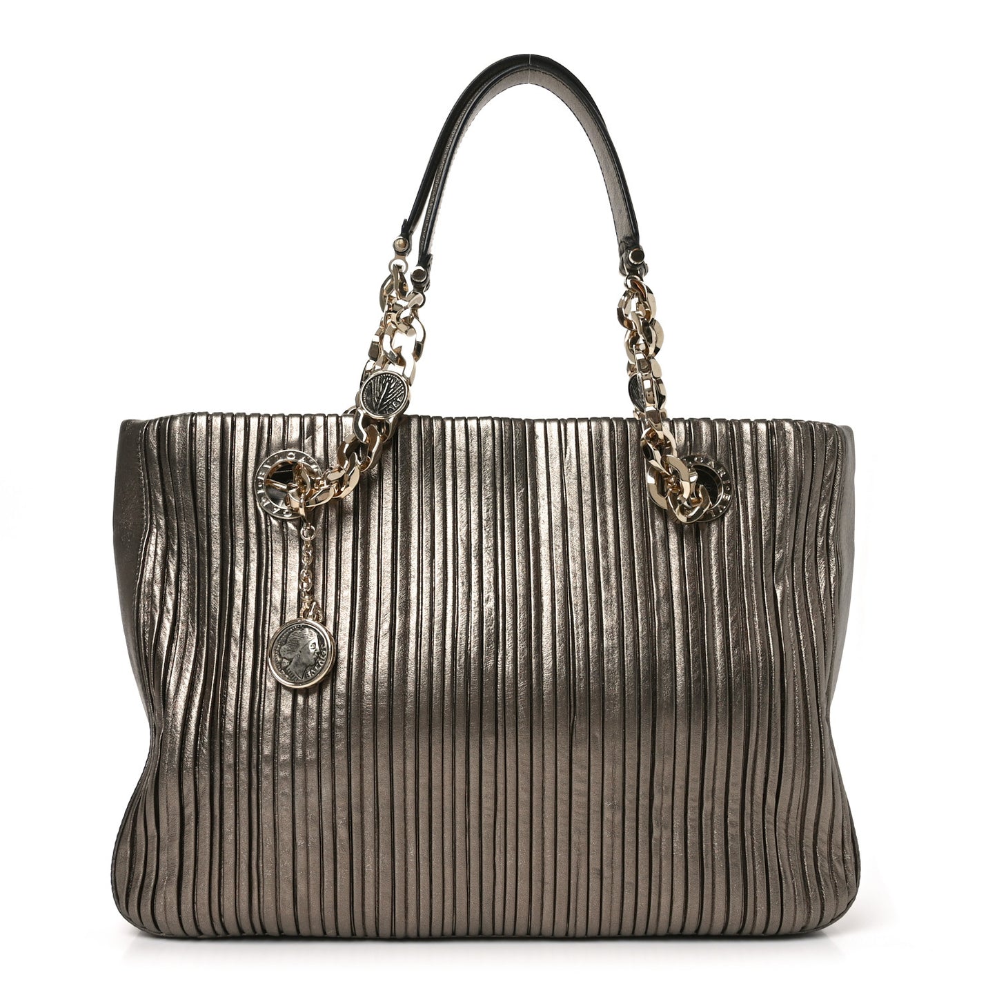 Metallic Calfskin Monte Plisse Tote Bronze