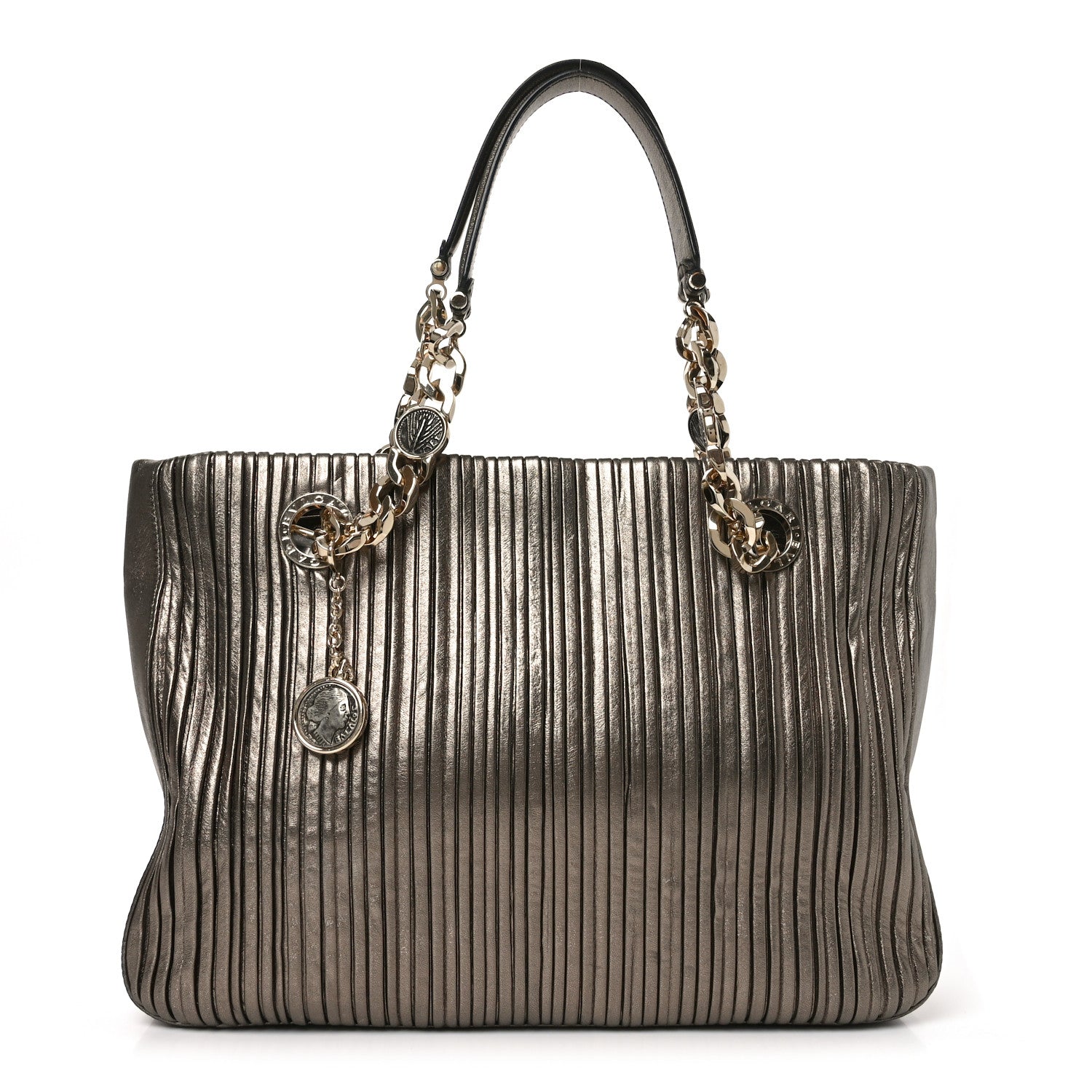 Bulgari Metallic Calfskin Monte Plisse Tote Bronze 1 of 9