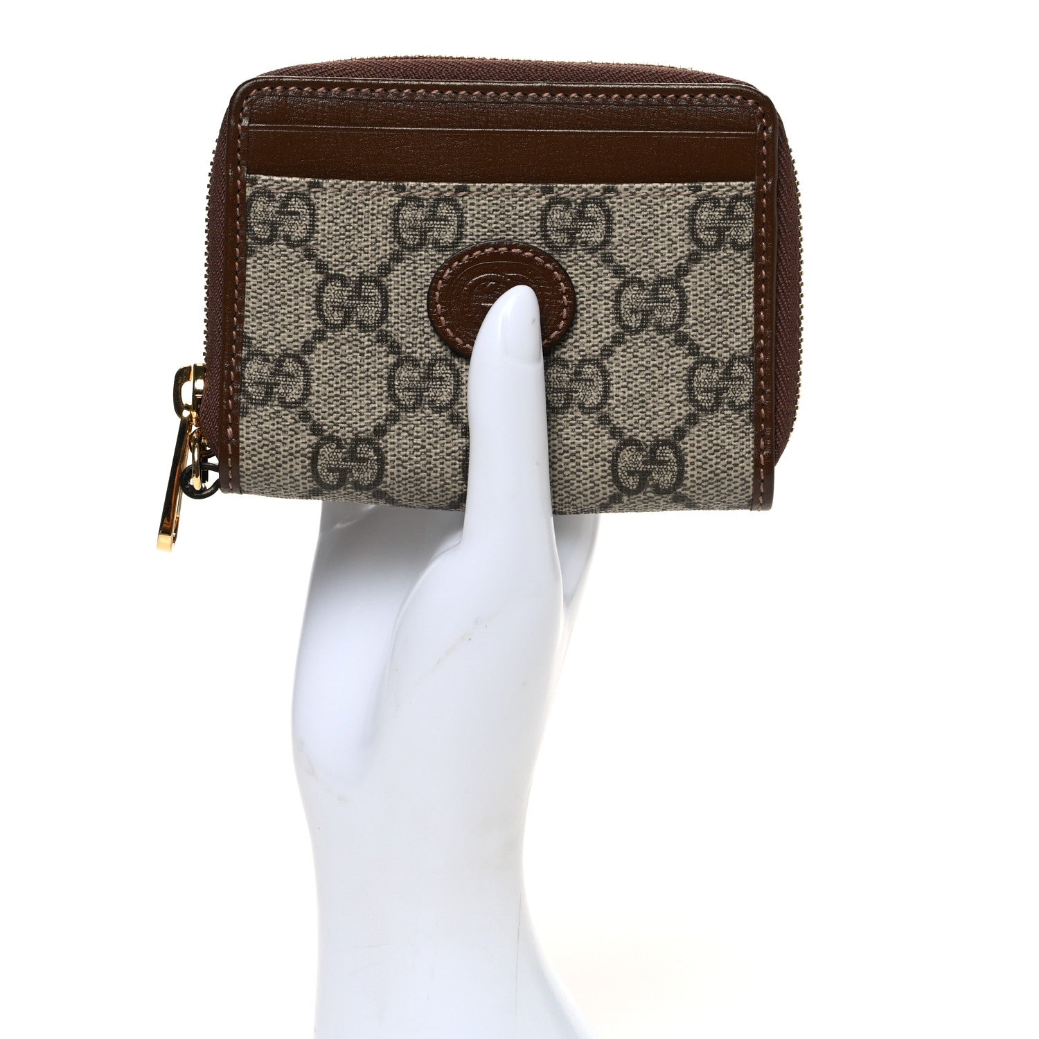 Gucci GG Supreme Monogram Azalea Calfskin Retro Interlocking G Compact Wallet Beige Ebony Brown Sugar 2 of 7