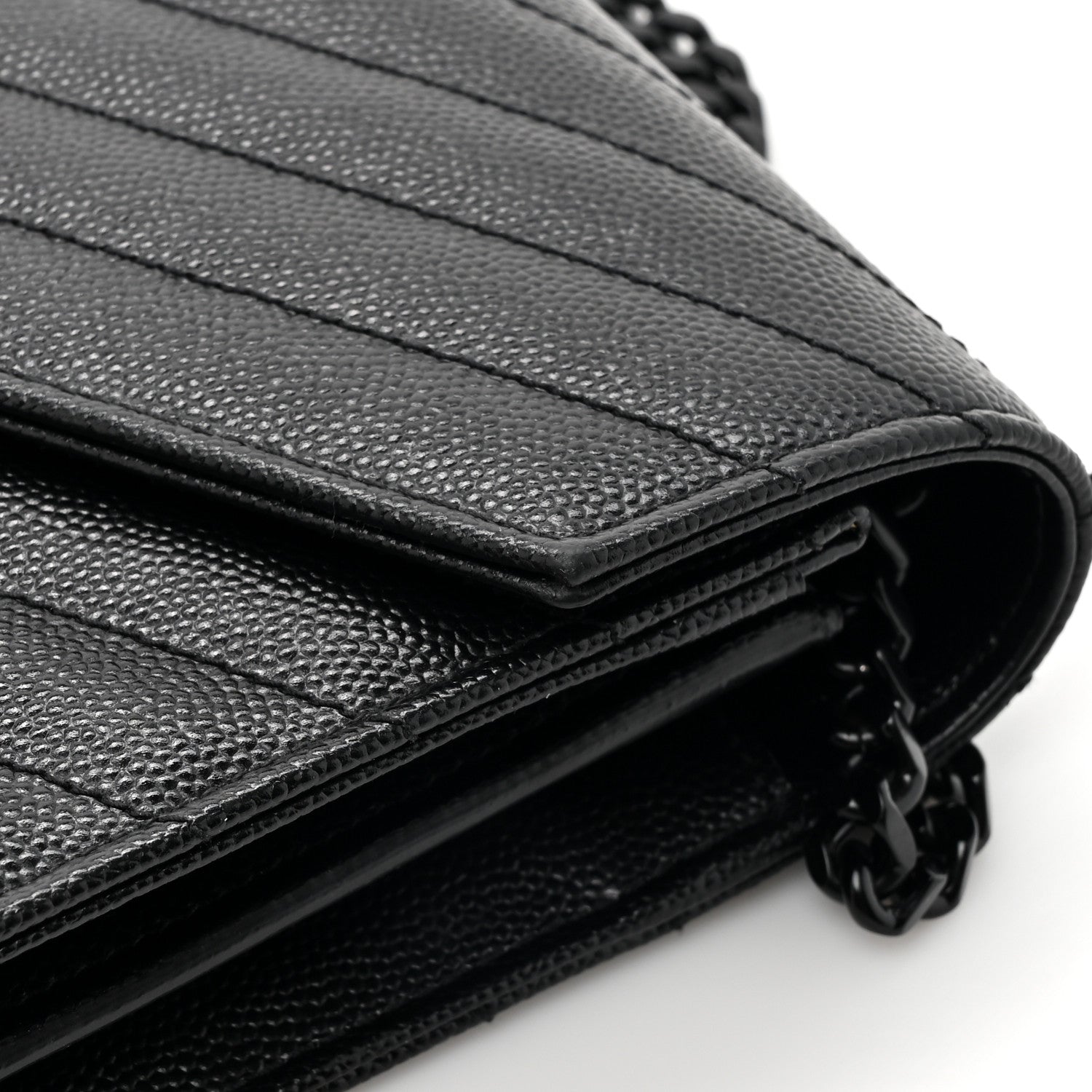 Saint Laurent Grain De Poudre Matelasse Chevron Monogram Monochrome Chain Wallet Black 14 of 15