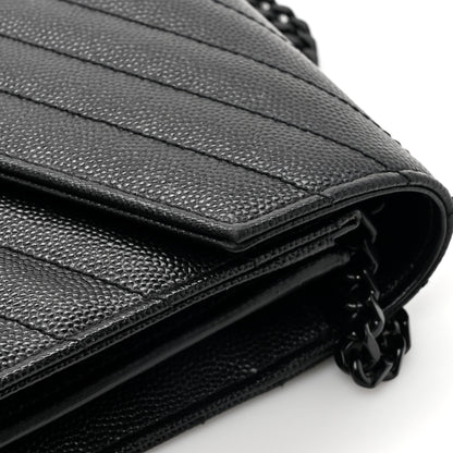 Saint Laurent Grain De Poudre Matelasse Chevron Monogram Monochrome Chain Wallet Black 14 of 15