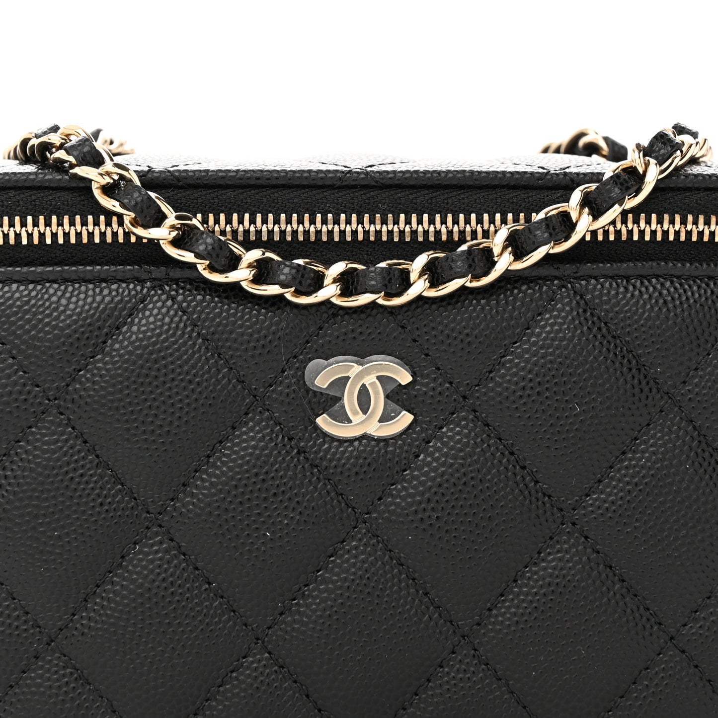 Caviar Quilted Small Vanity Case With Chain Black