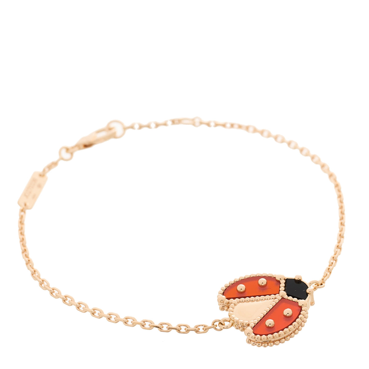 Van Cleef & Arpels 18K Rose Gold Carnelian Onyx Lucky Spring Open Wing Lady Bug Bracelet 1 of 5