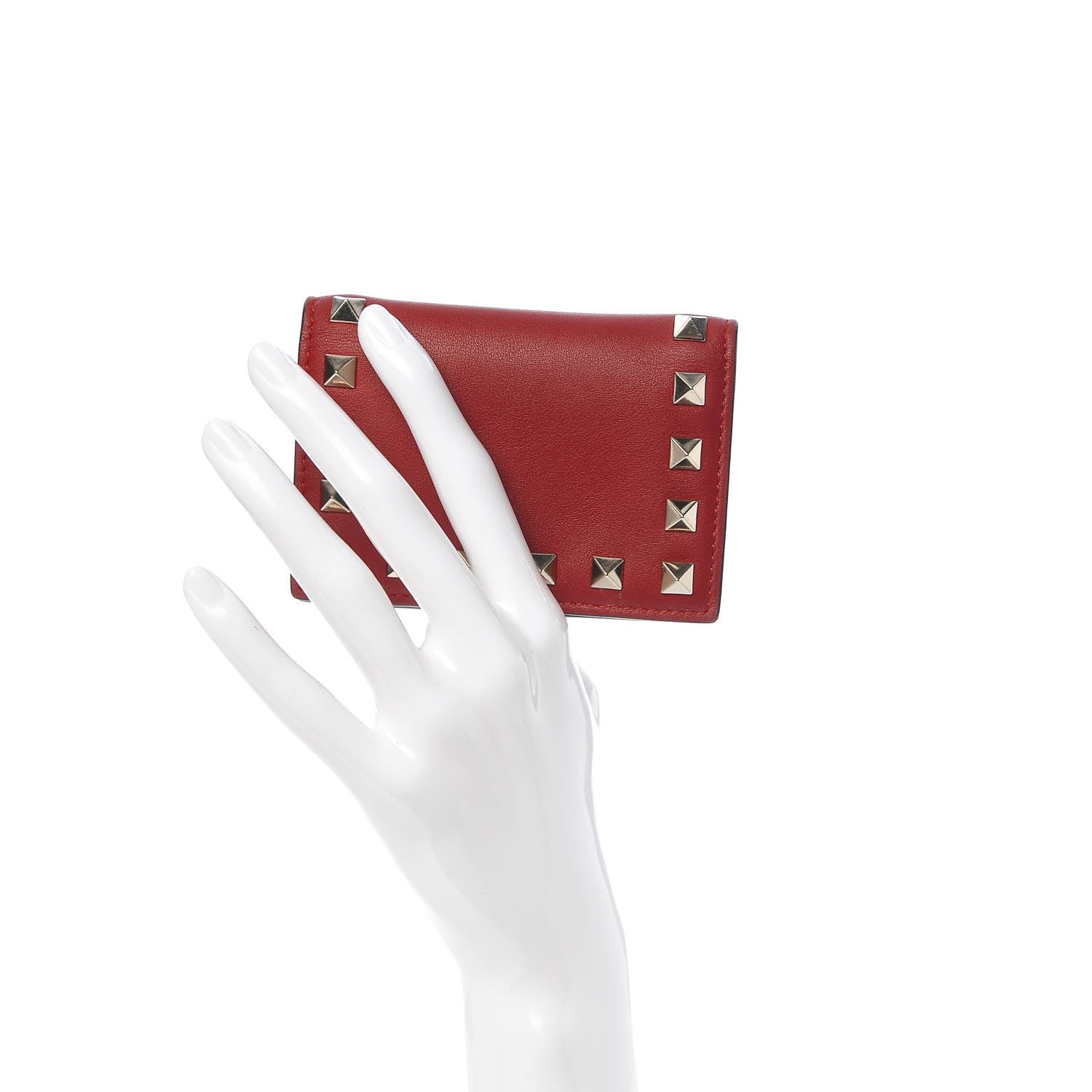 Valentino Garavani Calfskin Rockstud Bi-Fold Card Holder Rosso Valentino 2 of 9