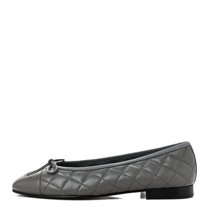 Chanel Lambskin Quilted CC Cap Toe Ballerina Flats 38.5 Grey 1 of 8