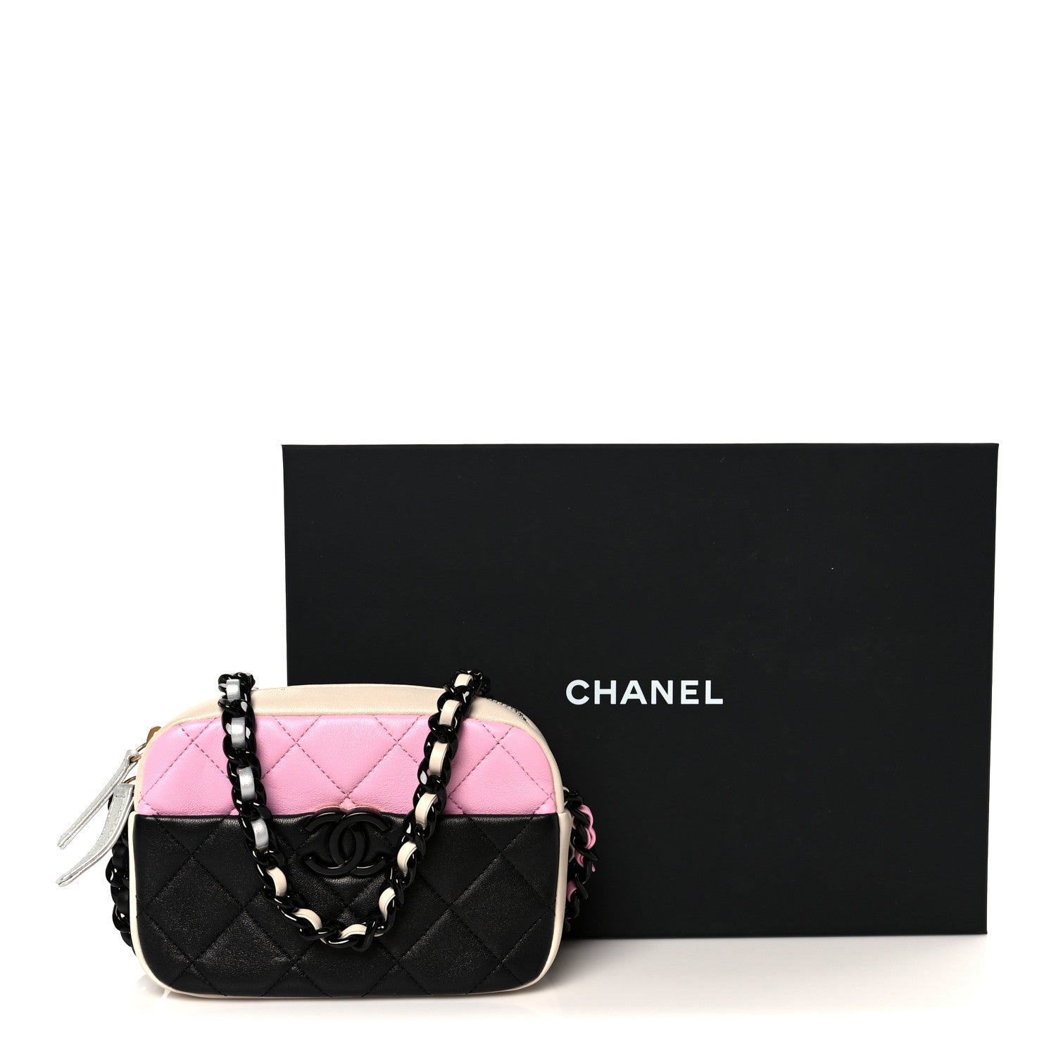 Chanel Shiny Lambskin Monochrome Chain Mini Camera Case Bag Pink Black Silver 11 of 11