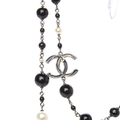 Chanel Resin Pearl Bead CC Long Necklace Silver Black White 4 of 5