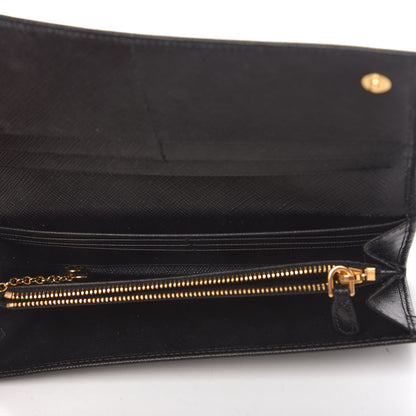 Prada Saffiano Triangle Logo Continental Flap Travel Wallet Black 5 of 10