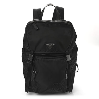 Prada Re-Nylon Saffiano Logo Double Buckle Backpack Black 1 of 8