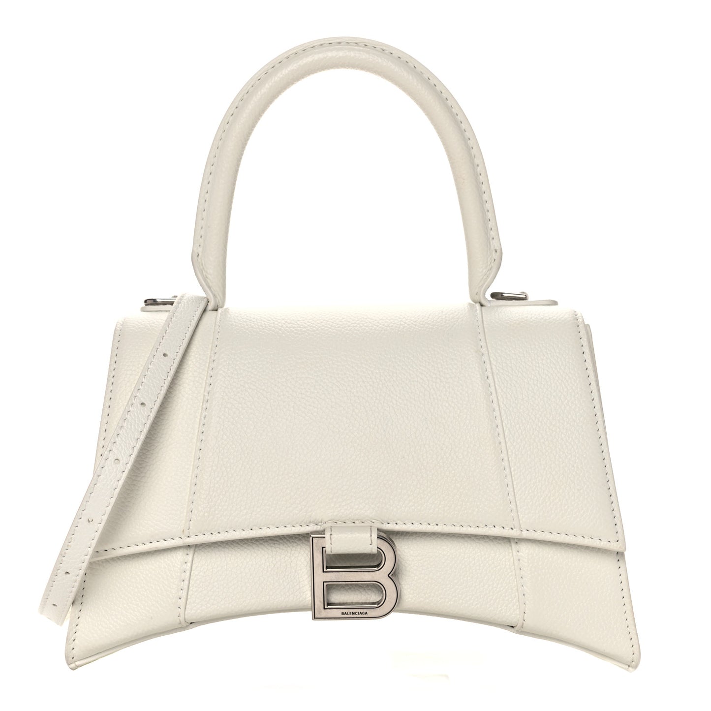 Grained Calfskin Small Hourglass Top Handle Bag White