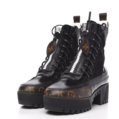 Louis Vuitton Suede Calfskin Monogram Laureate Platform Desert Boots 37 Black 2 of 8
