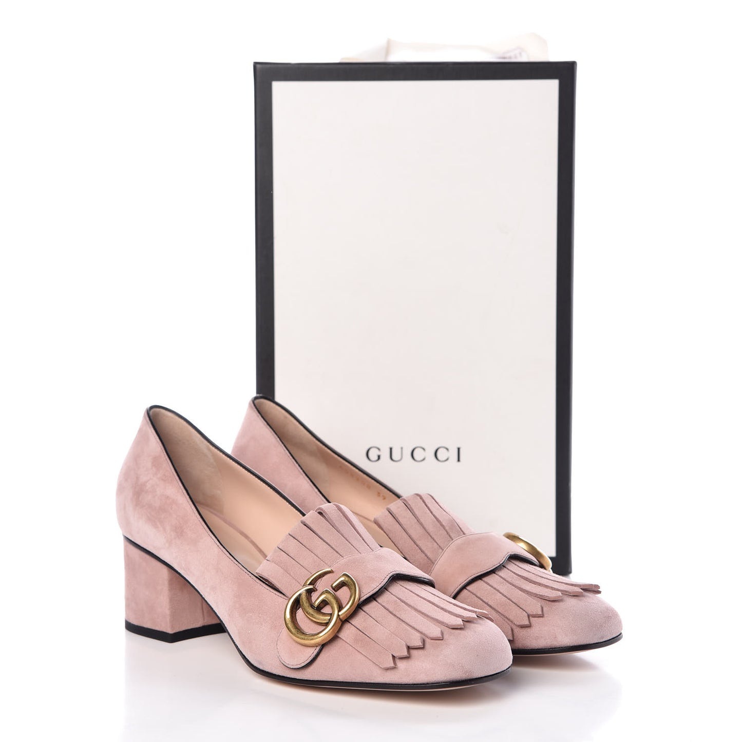 Kid Scamosciato GG Marmont Fringe 50mm Loafer Pumps 39 Crystal Pink