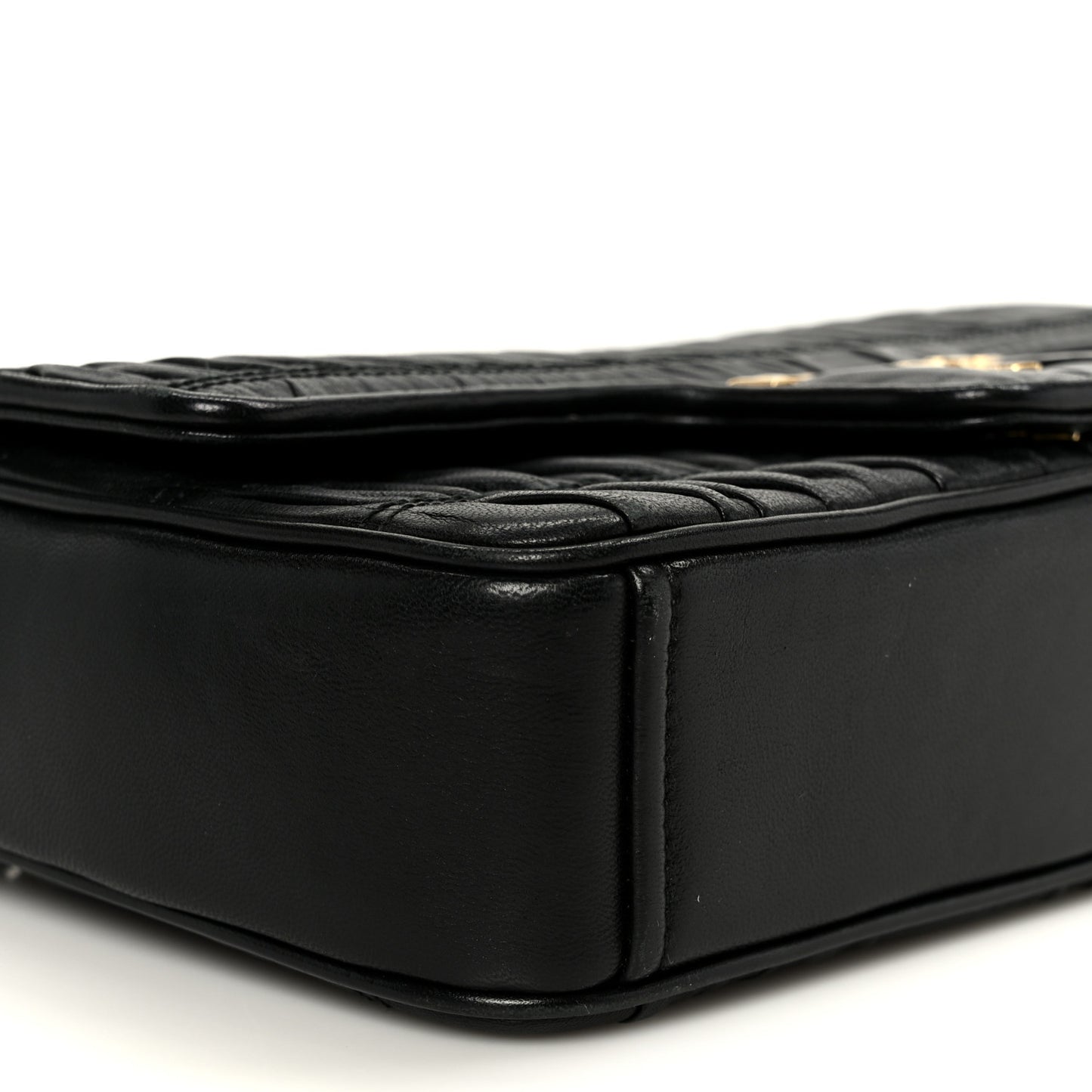 Nappa Gaufre Medium Chain Flap Shoulder Bag Black