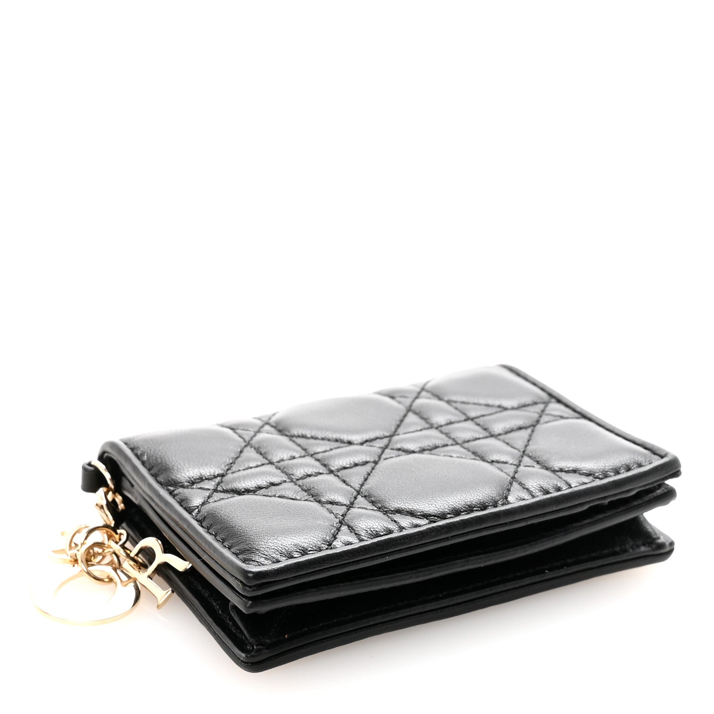 Lambskin Cannage Small Lady Dior Flap Card Holder Black