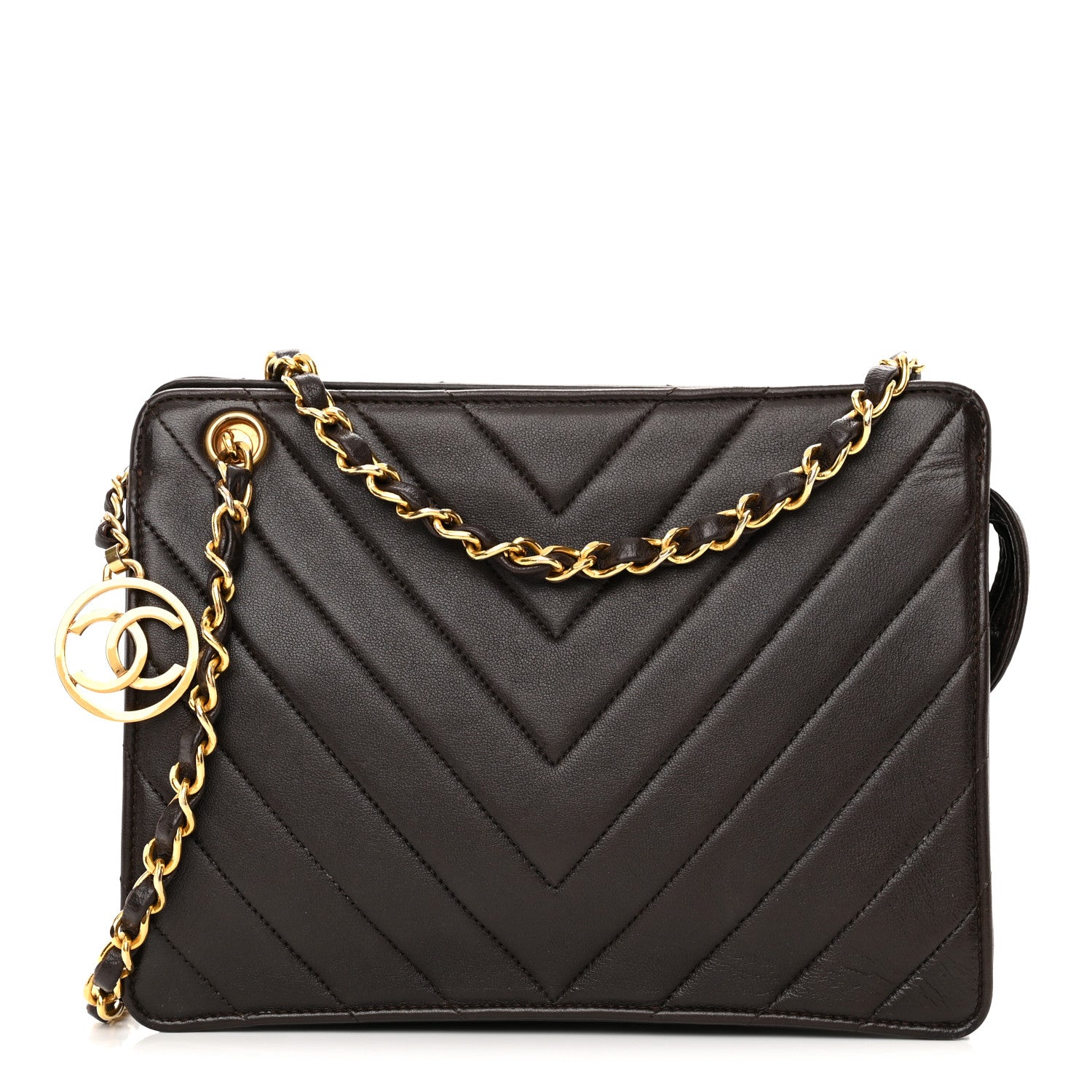 Chanel Lambskin Chevron Small Shoulder Bag Dark Brown 1 of 15