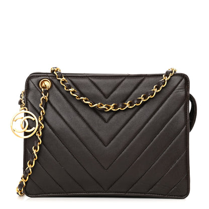 Chanel Lambskin Chevron Small Shoulder Bag Dark Brown 1 of 15