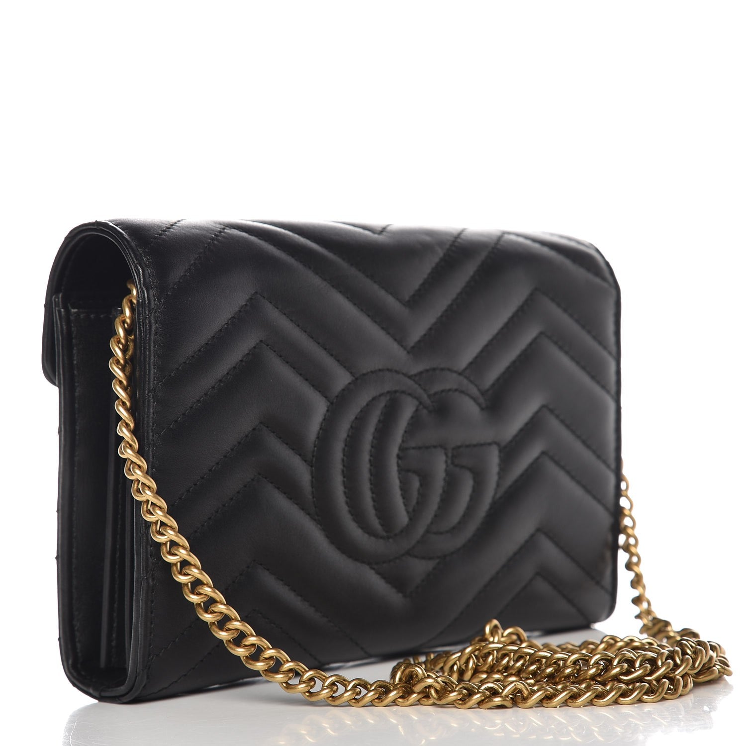 Gucci Calfskin Matelasse GG Marmont Chain Wallet Black 3 of 7