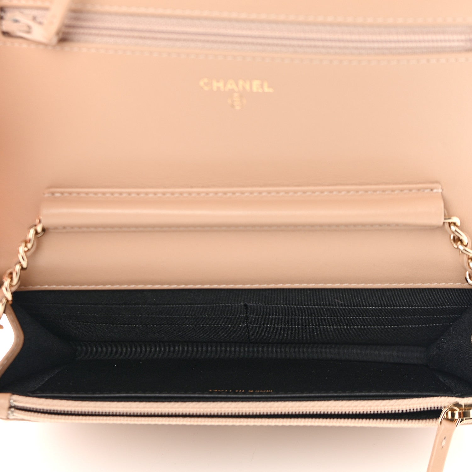 Chanel Caviar Quilted CC Filigree Wallet On Chain WOC Beige Black 5 of 12