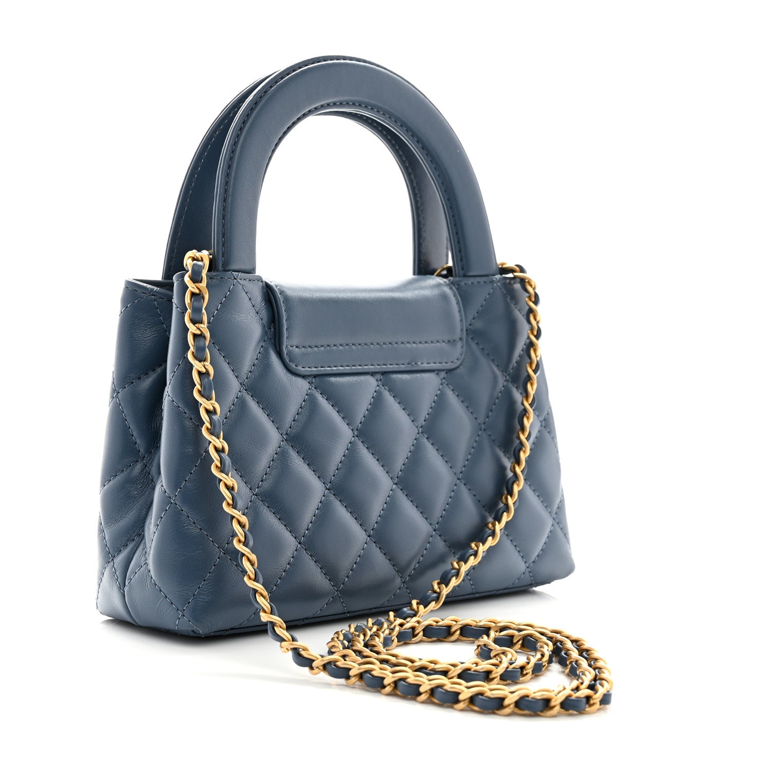Chanel Shiny Aged Calfskin Quilted Nano Kelly Shopper Dark Blue 3 of 10