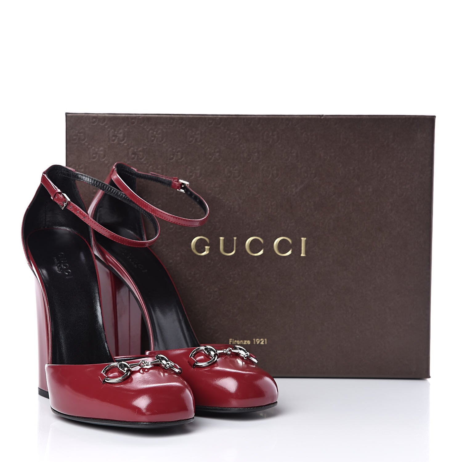 Gucci Regent Calfskin Horsebit Ankle Stap High Heel Pumps 39.5 Soft Burgundy 8 of 8