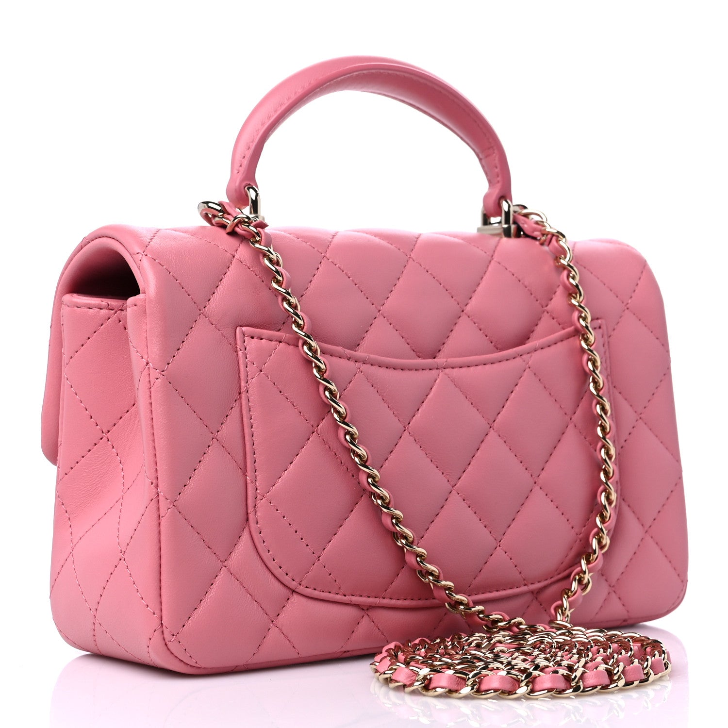 Chanel Lambskin Quilted Mini Top Handle Rectangular Flap Pink 3 of 10