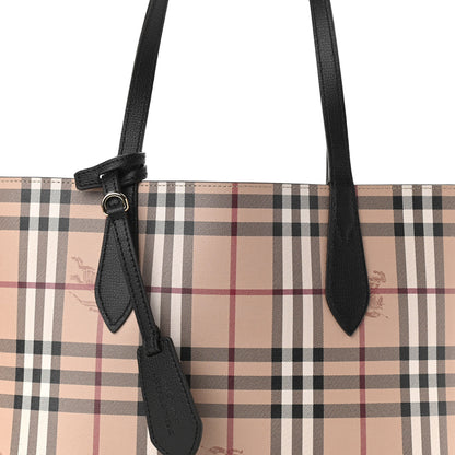 Burberry Grainy Calfskin Haymarket Check Small Reversible Tote Black 5 of 17