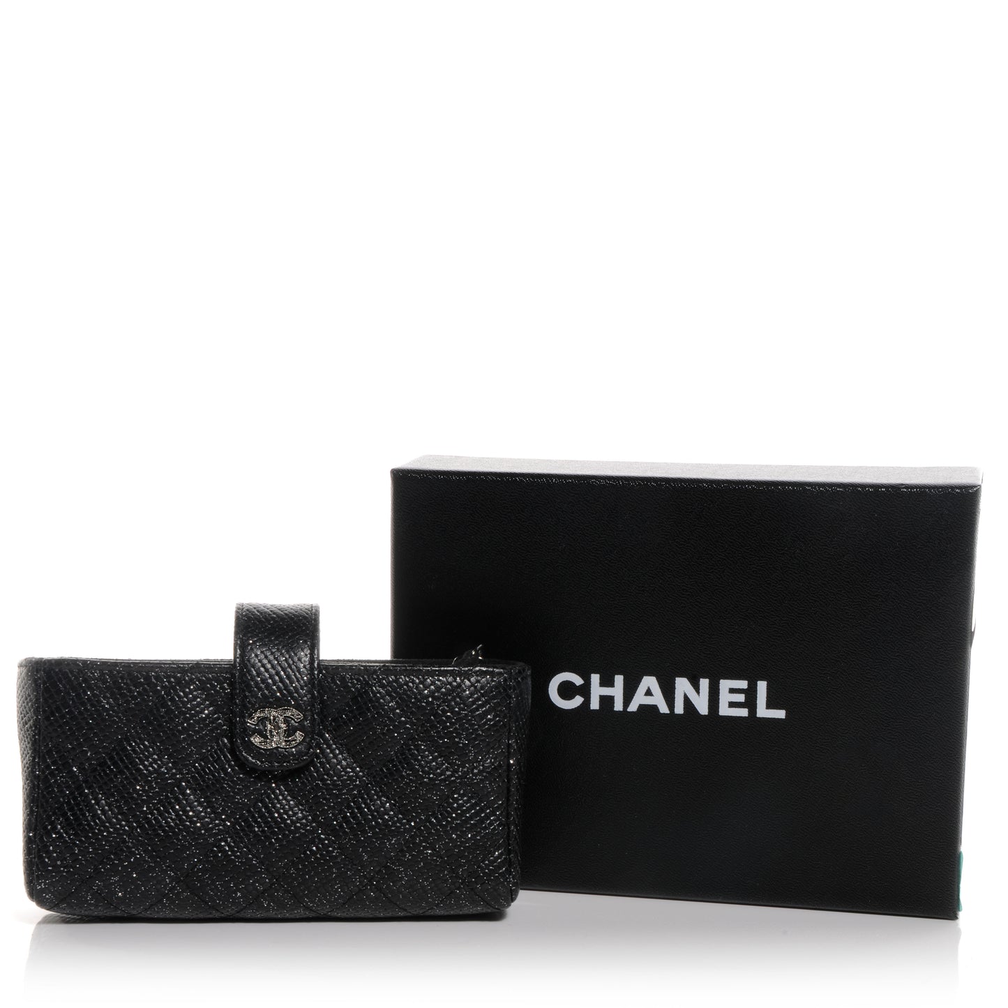 Glitter Caviar Quilted Mini Clutch Black