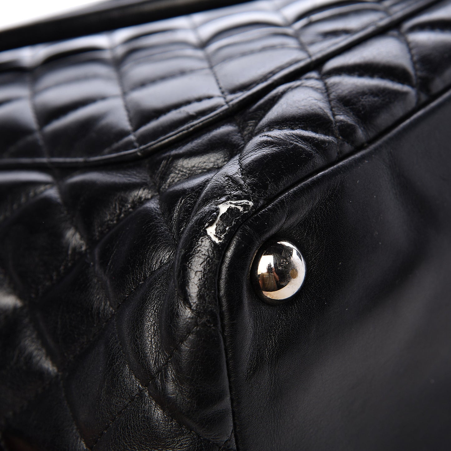Calfskin Quilted Large Cambon Tote Black White
