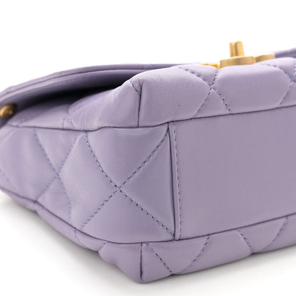Chanel Shiny Lambskin Quilted Mini Pearl Logo Flap Light Purple 9 of 11