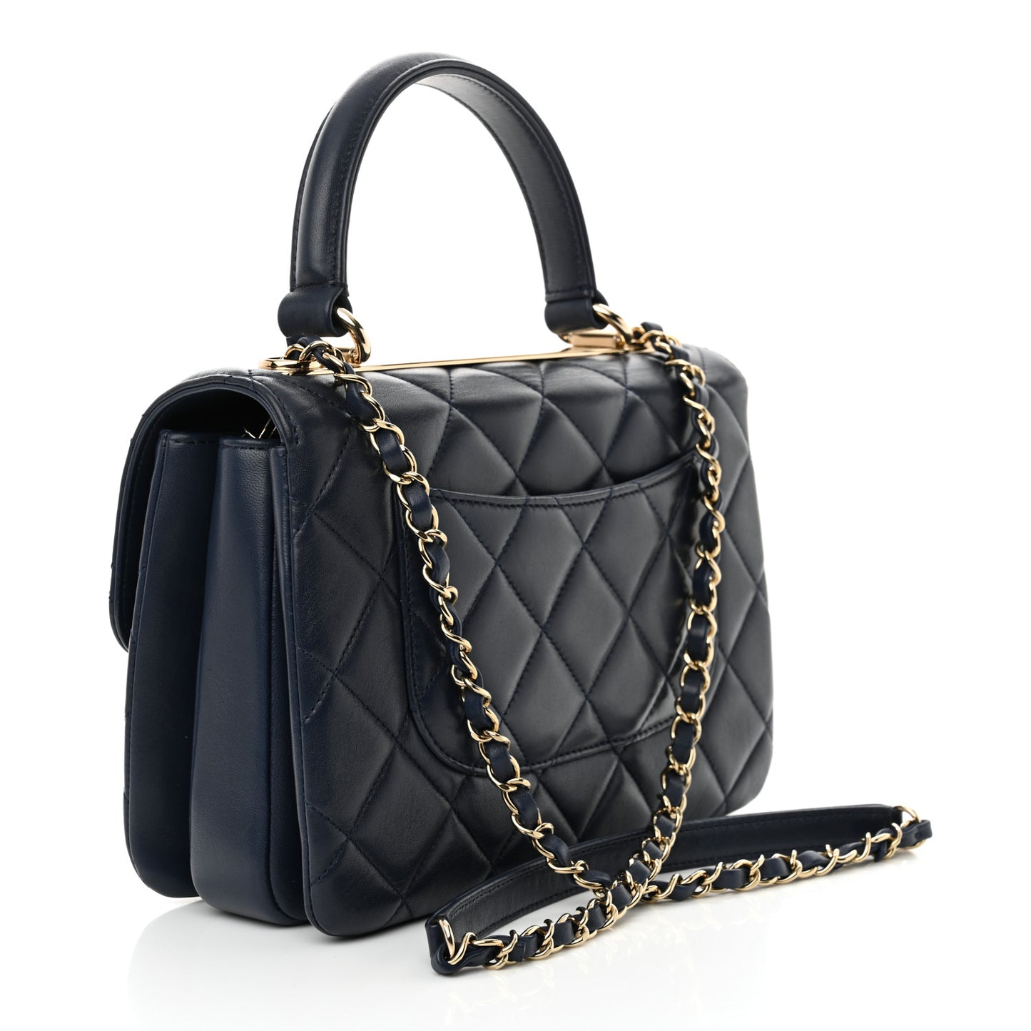 Lambskin Quilted Small Trendy CC Flap Dual Handle Bag Navy