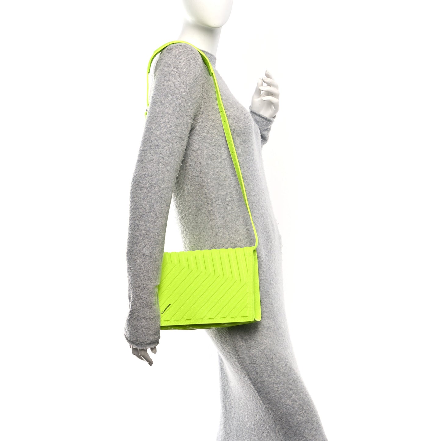 Grained Calfskin Embossed Car Flap Bag Fluo Yellow