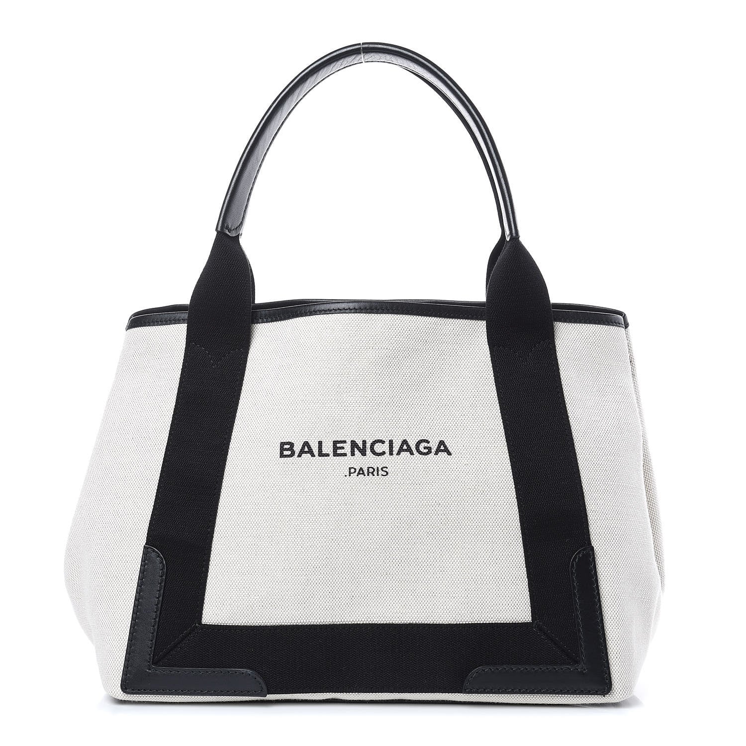 Balenciaga Cotton Canvas Satin Calfskin S Navy Cabas Natural Black 1 of 11